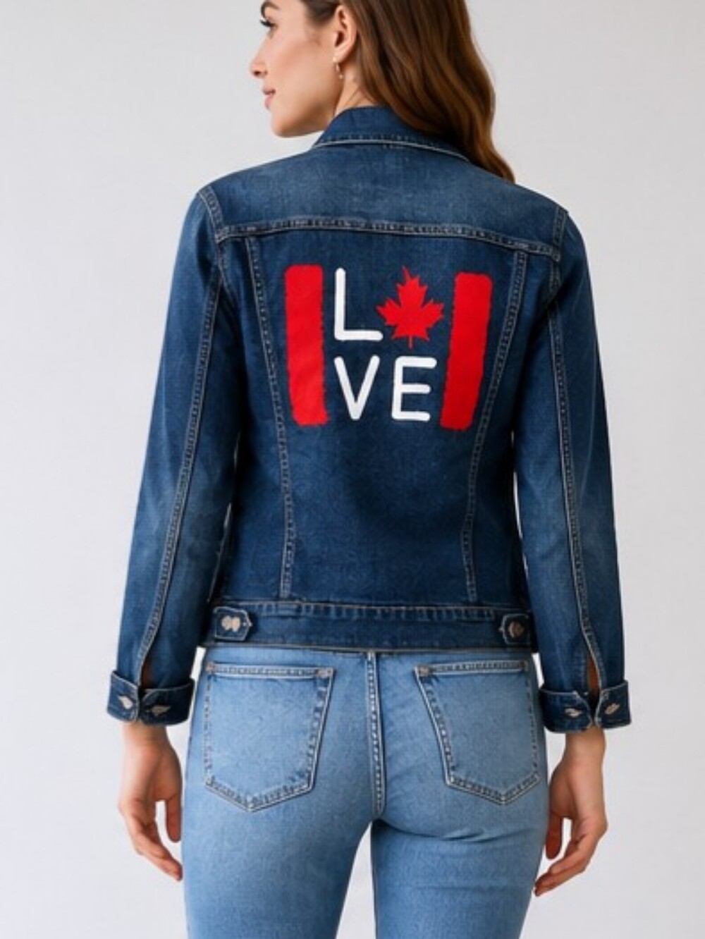 LOVE Canada Denim Jacket Ellen DeGeneres Stretch Jean Jacket Women's L